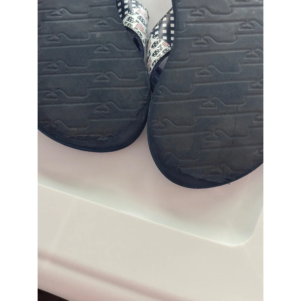 Vineyard Vines Boys Navy Blue Patriotic Flag Whale Flip Flop Sandals Size 12